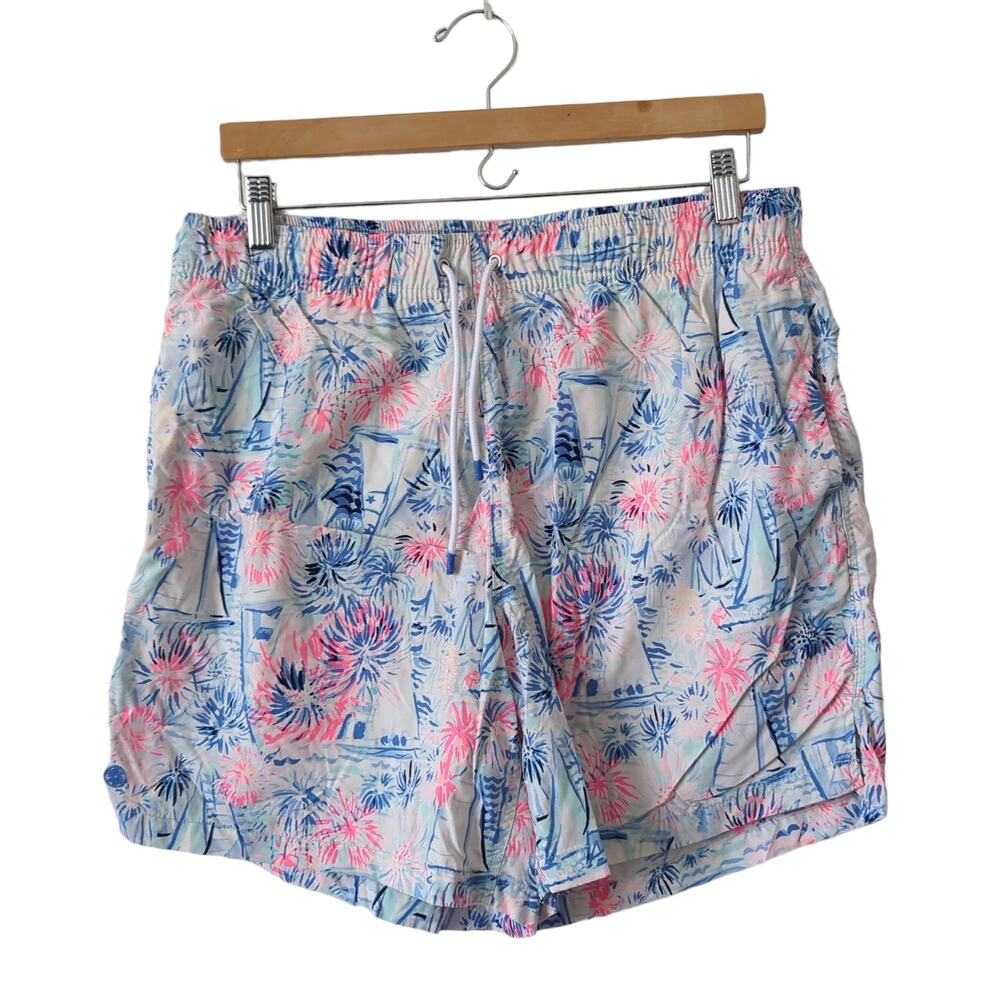 Lily Pulitzer Men's Swimsuit Capri Trunks Blue Pink Large Summer Sailing Beach L
